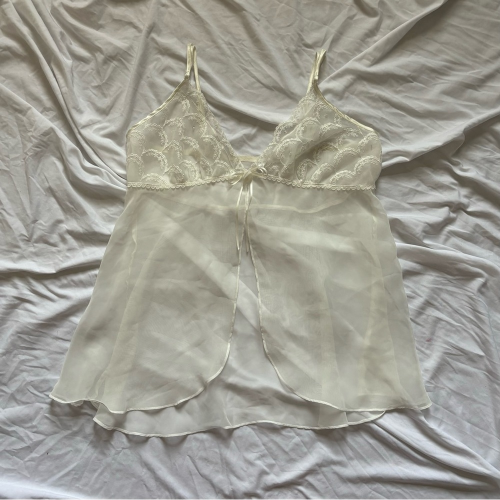 SOLD!! White rosette open front slip camisole